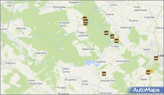 mapa Ewelinów gmina Łopuszno, Ewelinów gmina Łopuszno na mapie Targeo