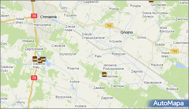 mapa Falki gmina Gnojno, Falki gmina Gnojno na mapie Targeo