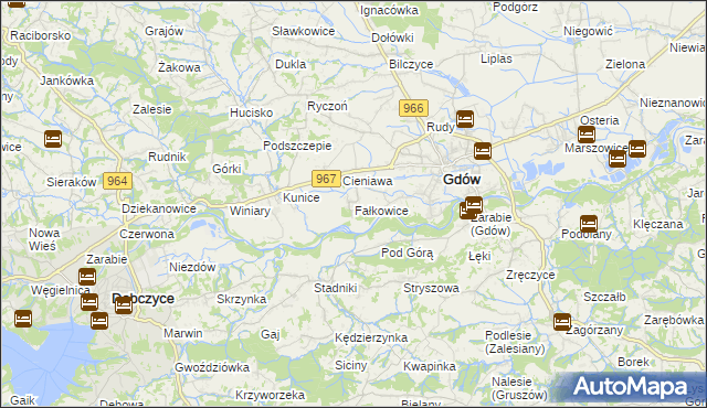 mapa Fałkowice gmina Gdów, Fałkowice gmina Gdów na mapie Targeo