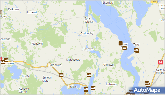 mapa Faszcze gmina Mikołajki, Faszcze gmina Mikołajki na mapie Targeo