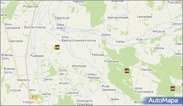 mapa Feliksów gmina Poddębice, Feliksów gmina Poddębice na mapie Targeo