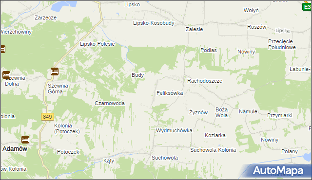 mapa Feliksówka gmina Adamów, Feliksówka gmina Adamów na mapie Targeo