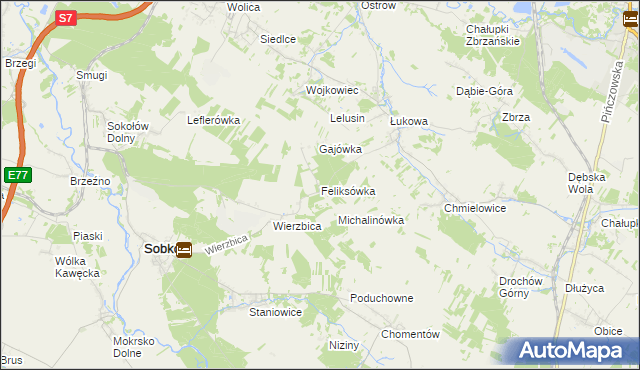 mapa Feliksówka gmina Sobków, Feliksówka gmina Sobków na mapie Targeo