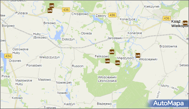mapa Feliksowo gmina Książ Wielkopolski, Feliksowo gmina Książ Wielkopolski na mapie Targeo