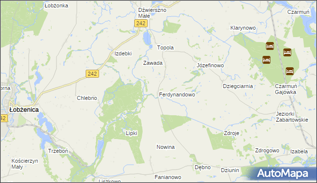 mapa Ferdynandowo gmina Łobżenica, Ferdynandowo gmina Łobżenica na mapie Targeo