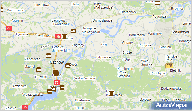 mapa Filipowice gmina Zakliczyn, Filipowice gmina Zakliczyn na mapie Targeo