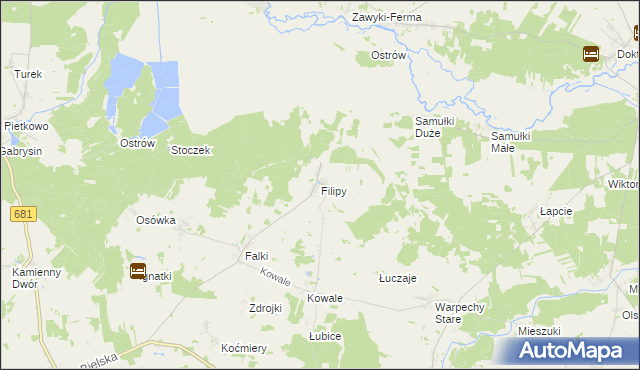 mapa Filipy gmina Wyszki, Filipy gmina Wyszki na mapie Targeo