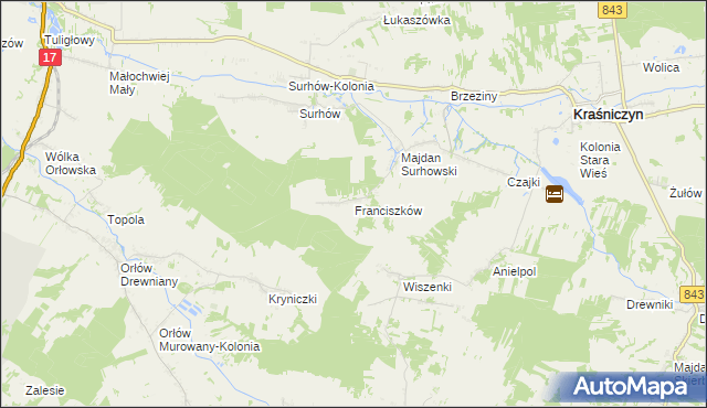 mapa Franciszków gmina Kraśniczyn, Franciszków gmina Kraśniczyn na mapie Targeo