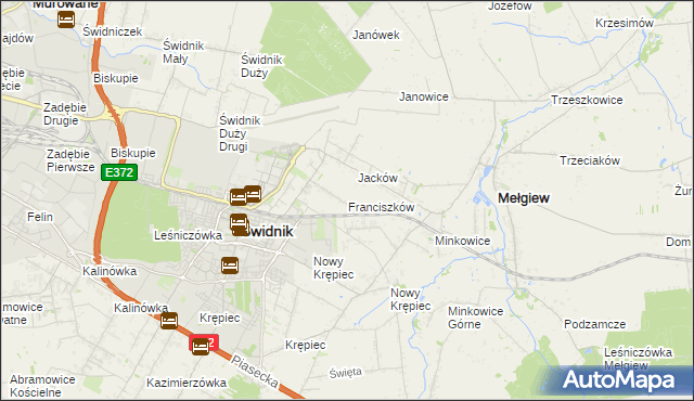 mapa Franciszków gmina Mełgiew, Franciszków gmina Mełgiew na mapie Targeo