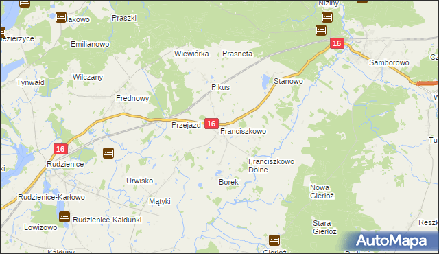 mapa Franciszkowo gmina Iława, Franciszkowo gmina Iława na mapie Targeo