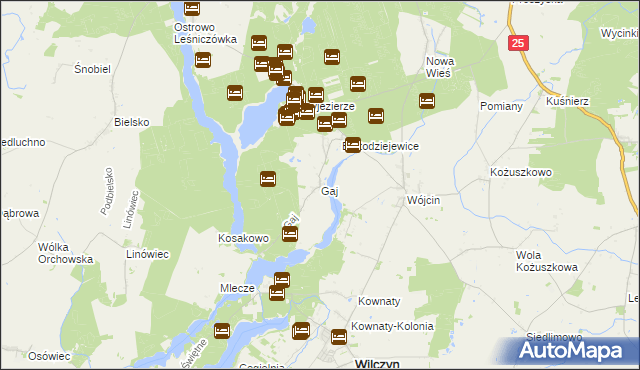 mapa Gaj gmina Jeziora Wielkie, Gaj gmina Jeziora Wielkie na mapie Targeo