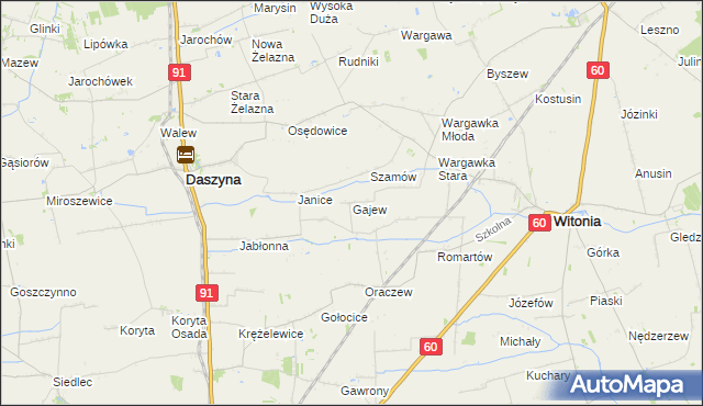 mapa Gajew gmina Witonia, Gajew gmina Witonia na mapie Targeo