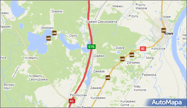 mapa Gajewo gmina Nowe, Gajewo gmina Nowe na mapie Targeo