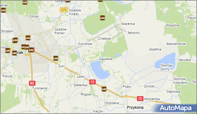 mapa Gajówka gmina Przykona, Gajówka gmina Przykona na mapie Targeo