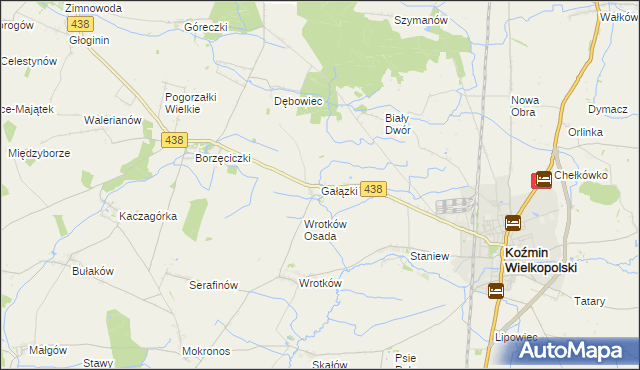 mapa Gałązki gmina Koźmin Wielkopolski, Gałązki gmina Koźmin Wielkopolski na mapie Targeo