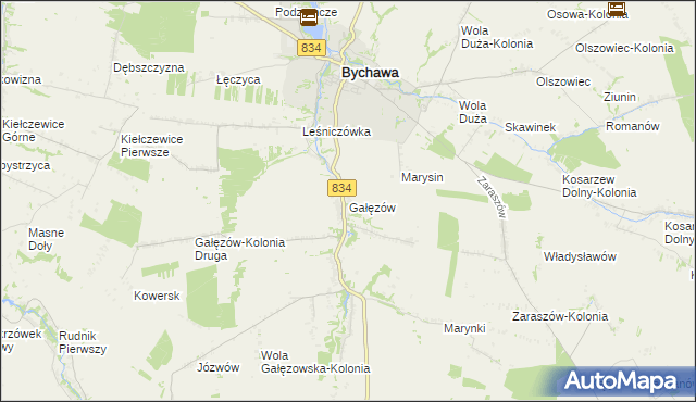 mapa Gałęzów gmina Bychawa, Gałęzów gmina Bychawa na mapie Targeo