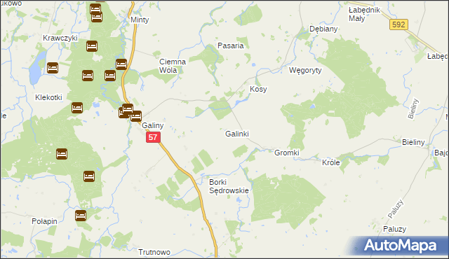 mapa Galinki gmina Bartoszyce, Galinki gmina Bartoszyce na mapie Targeo