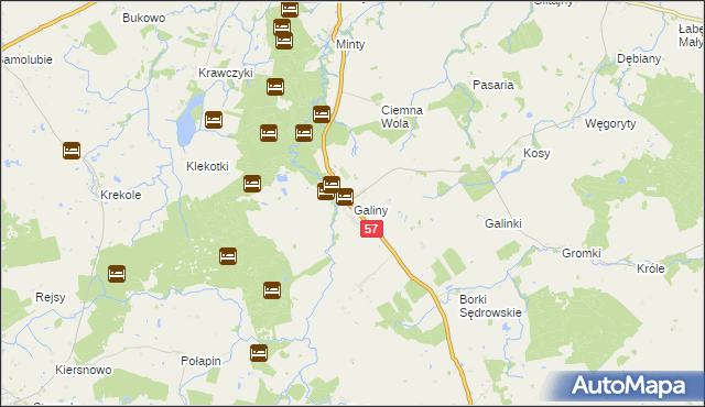 mapa Galiny gmina Bartoszyce, Galiny gmina Bartoszyce na mapie Targeo