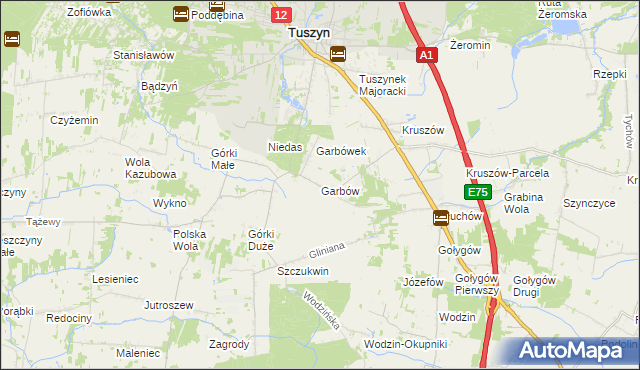 mapa Garbów gmina Tuszyn, Garbów gmina Tuszyn na mapie Targeo
