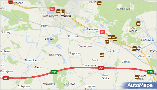 mapa Gąsiorowo gmina Nekla, Gąsiorowo gmina Nekla na mapie Targeo