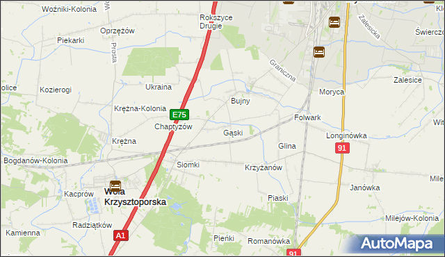 mapa Gąski gmina Wola Krzysztoporska, Gąski gmina Wola Krzysztoporska na mapie Targeo