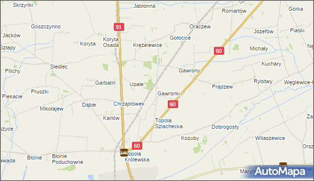 mapa Gawronki gmina Łęczyca, Gawronki gmina Łęczyca na mapie Targeo