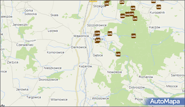 mapa Gębice gmina Strzelin, Gębice gmina Strzelin na mapie Targeo