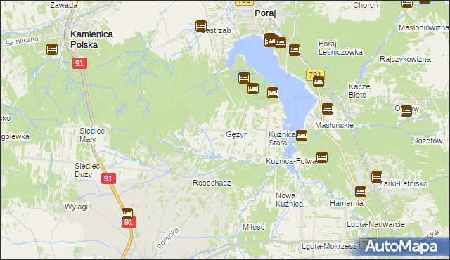 mapa Gęzyn, Gęzyn na mapie Targeo