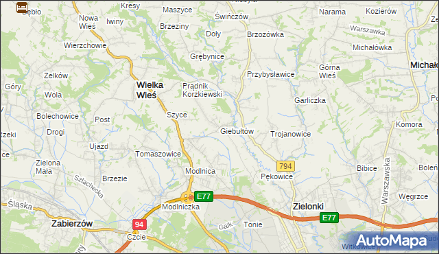mapa Giebułtów gmina Wielka Wieś, Giebułtów gmina Wielka Wieś na mapie Targeo