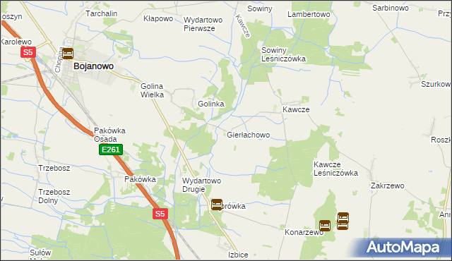 mapa Gierłachowo gmina Bojanowo, Gierłachowo gmina Bojanowo na mapie Targeo