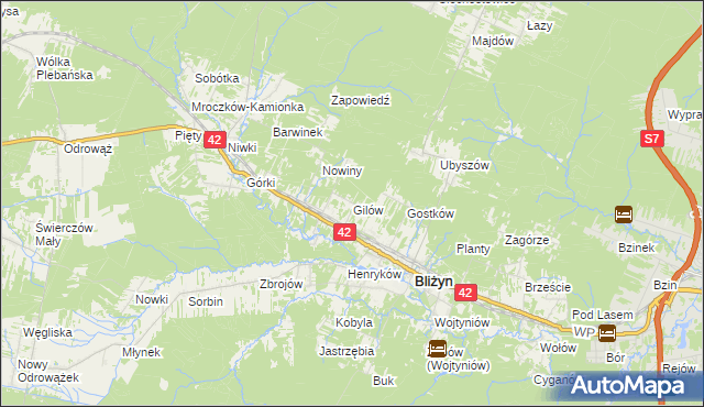 mapa Gilów gmina Bliżyn, Gilów gmina Bliżyn na mapie Targeo