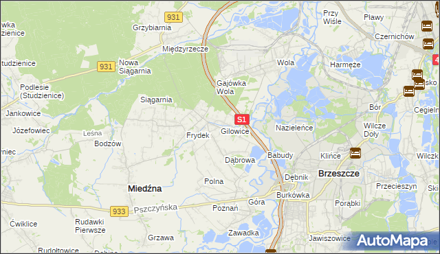 mapa Gilowice gmina Miedźna, Gilowice gmina Miedźna na mapie Targeo