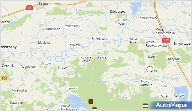 mapa Giżyce gmina Michów, Giżyce gmina Michów na mapie Targeo