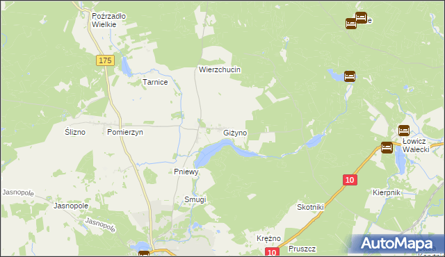 mapa Giżyno gmina Kalisz Pomorski, Giżyno gmina Kalisz Pomorski na mapie Targeo