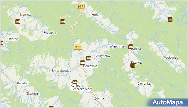 mapa Gładyszów, Gładyszów na mapie Targeo