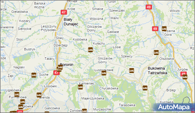 mapa Gliczarów Górny, Gliczarów Górny na mapie Targeo