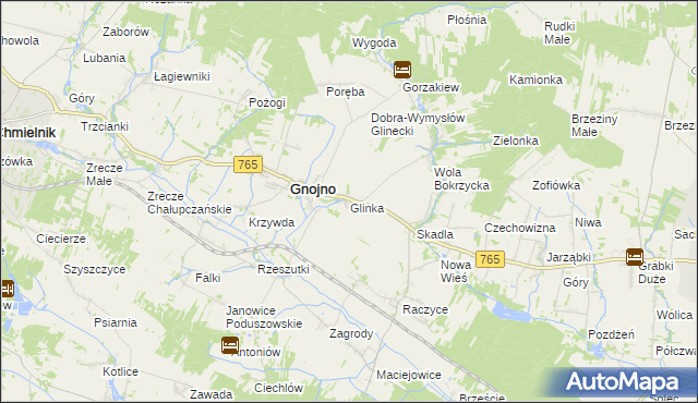 mapa Glinka gmina Gnojno, Glinka gmina Gnojno na mapie Targeo