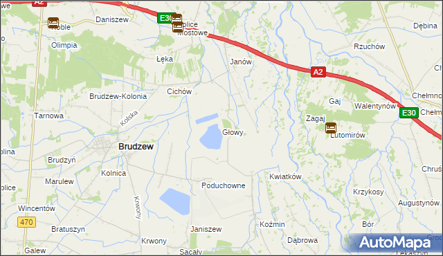 mapa Głowy gmina Brudzew, Głowy gmina Brudzew na mapie Targeo