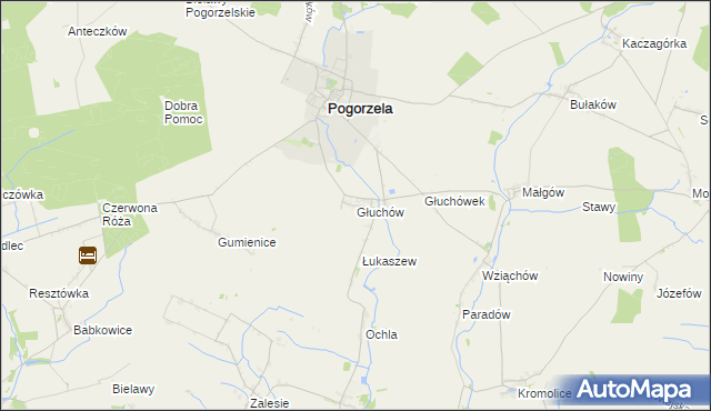 mapa Głuchów gmina Pogorzela, Głuchów gmina Pogorzela na mapie Targeo