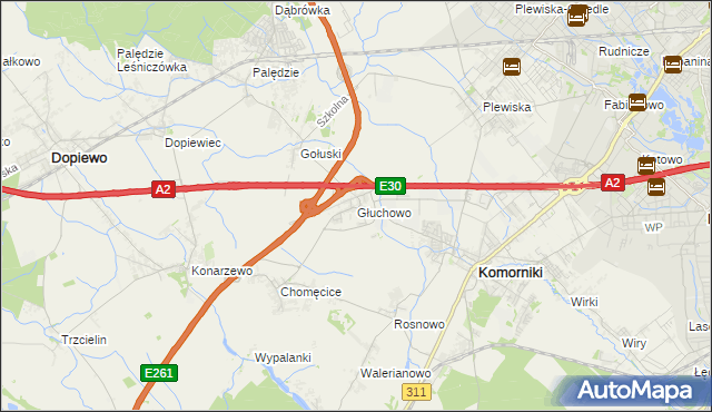 mapa Głuchowo gmina Komorniki, Głuchowo gmina Komorniki na mapie Targeo