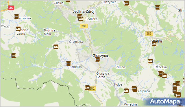 mapa Głuszyca powiat wałbrzyski, Głuszyca powiat wałbrzyski na mapie Targeo