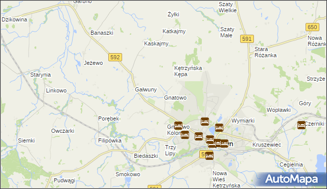 mapa Gnatowo gmina Kętrzyn, Gnatowo gmina Kętrzyn na mapie Targeo