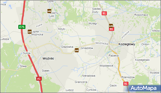 mapa Gniazdów gmina Koziegłowy, Gniazdów gmina Koziegłowy na mapie Targeo