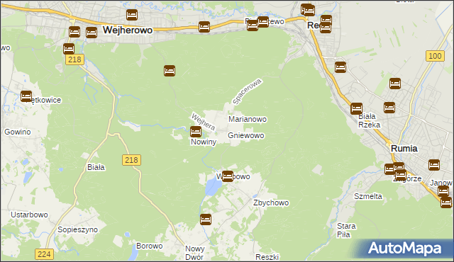 mapa Gniewowo gmina Wejherowo, Gniewowo gmina Wejherowo na mapie Targeo