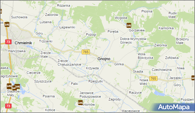 mapa Gnojno powiat buski, Gnojno powiat buski na mapie Targeo