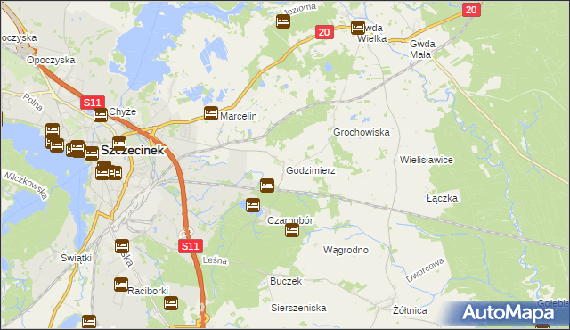 mapa Godzimierz gmina Szczecinek, Godzimierz gmina Szczecinek na mapie Targeo