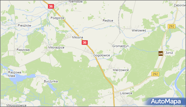 mapa Gogołowice gmina Lubin, Gogołowice gmina Lubin na mapie Targeo