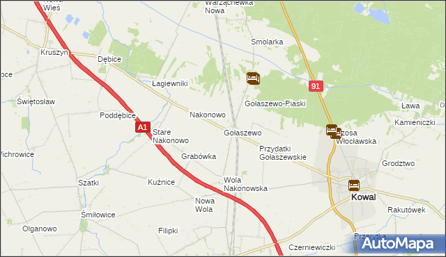 mapa Gołaszewo gmina Kowal, Gołaszewo gmina Kowal na mapie Targeo