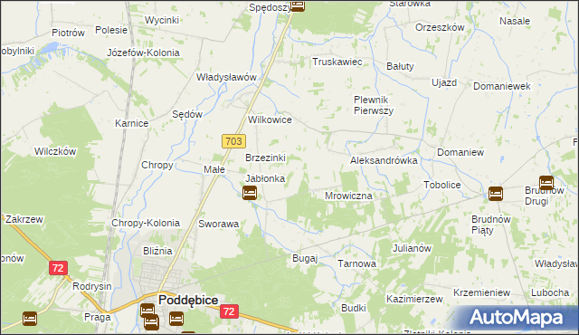 mapa Golice gmina Poddębice, Golice gmina Poddębice na mapie Targeo