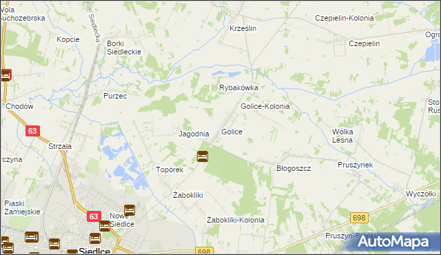 mapa Golice gmina Siedlce, Golice gmina Siedlce na mapie Targeo